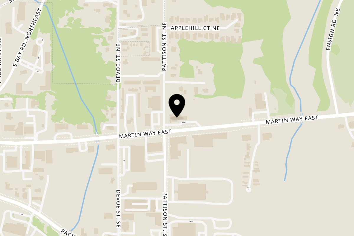Map showing the location of American Jacks Vegetarian on 2902 Martin Way E in Olympia